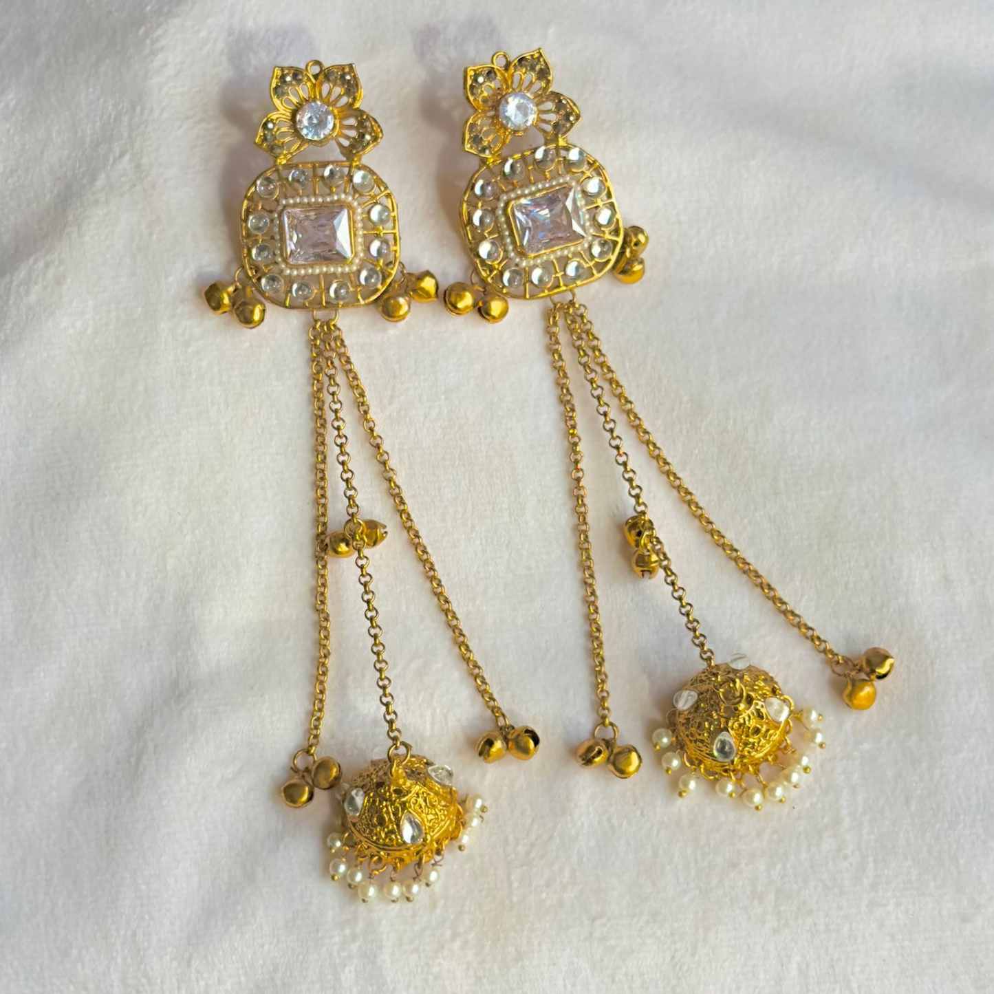 🌸ROYAL KASHMIRI JHUMKA EARINGS WITH CHAIN | Traditional Handcrafted for Women GLAMMASHION