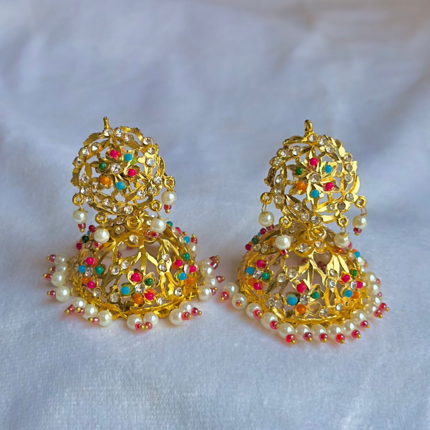 ROYAL KUNDAN & AMP RUBY RED STONE JHUMKA | Earrings with Pearl Drops GLAMMASHION