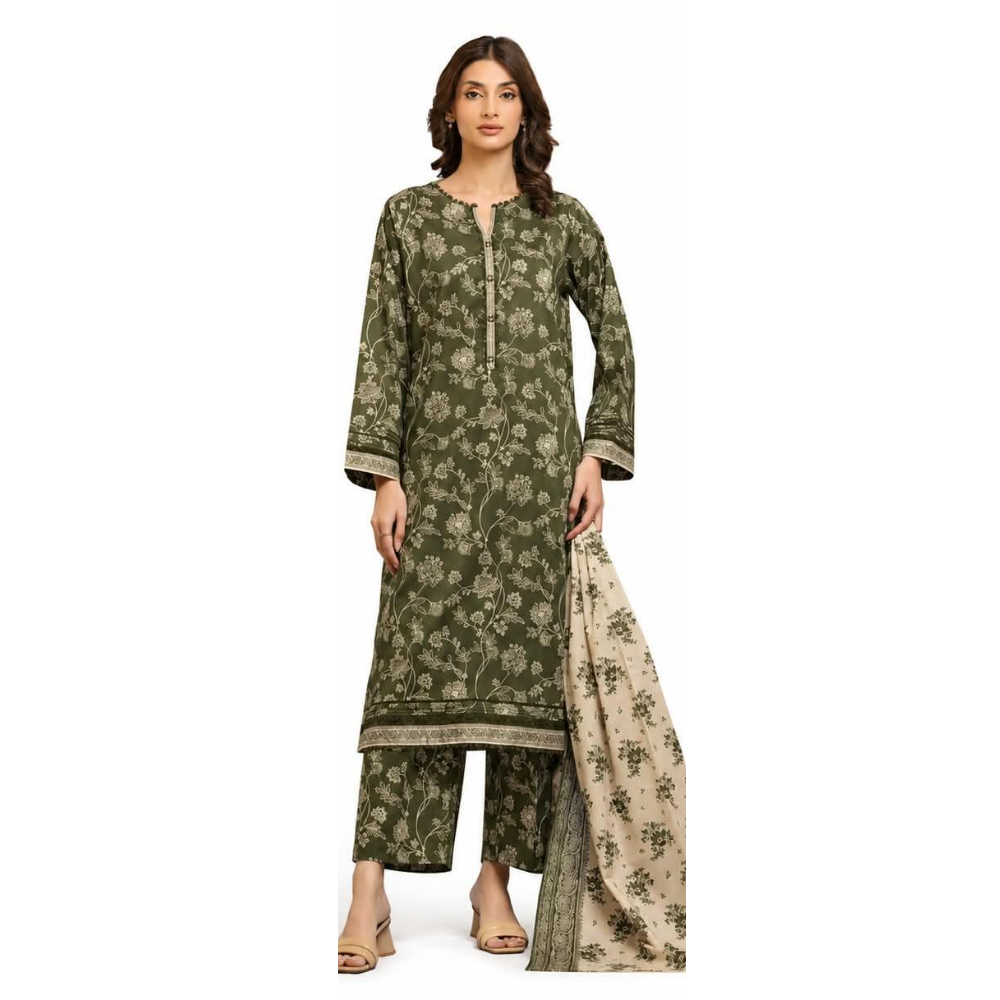 SAPPHIRE 3 PIECE Unstitched Green Lawn Suit