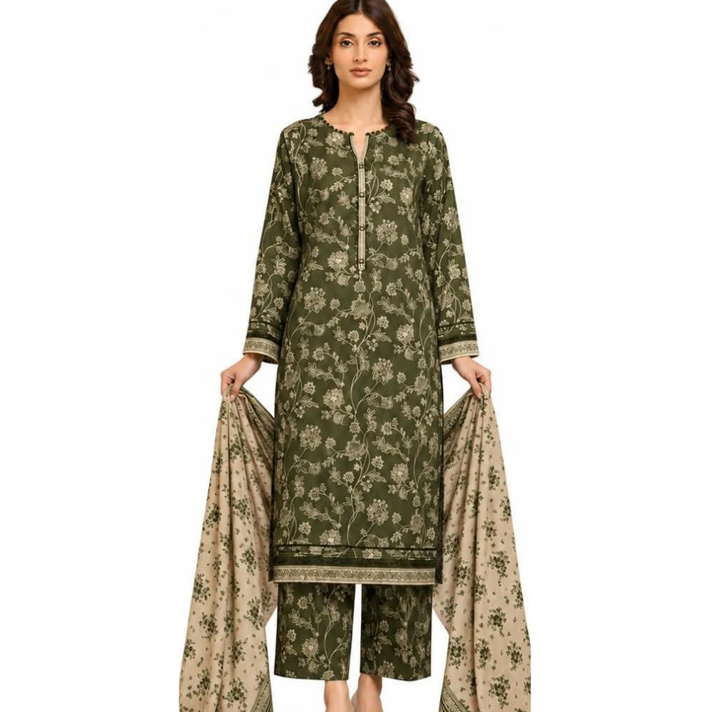 SAPPHIRE 3 PIECE Unstitched Green Lawn Suit