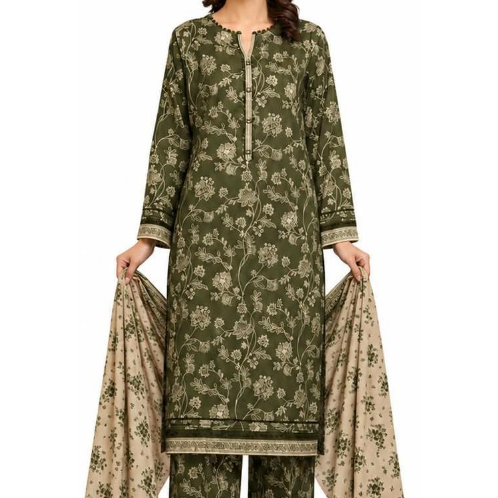 SAPPHIRE 3 PIECE Unstitched Green Lawn Suit