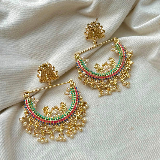 ✨GLODEN PEACOCK TRADITIONAL EARRINGS | Colorful Beads and Pearls for Women GlamMahion