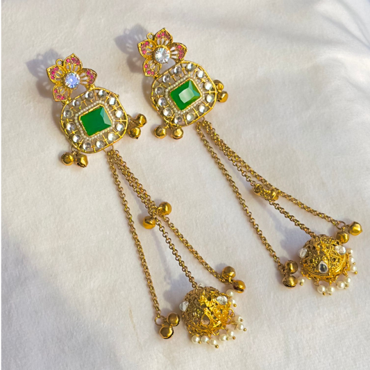🌸ROYAL KASHMIRI JHUMKA EARRINGS WITH CHAIN | Traditional Handcrafted for Women GLAMMASHION