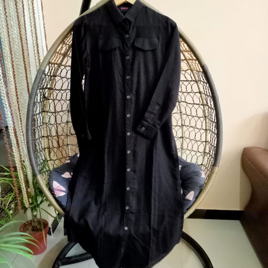 👗EFFORTLESS BLACK COTTON SHIRT , Dress with pocket